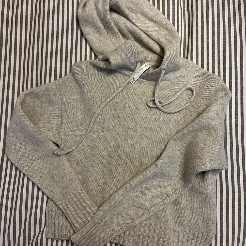 Babaton Light Gray 100% Cashmere Hooded Sweater